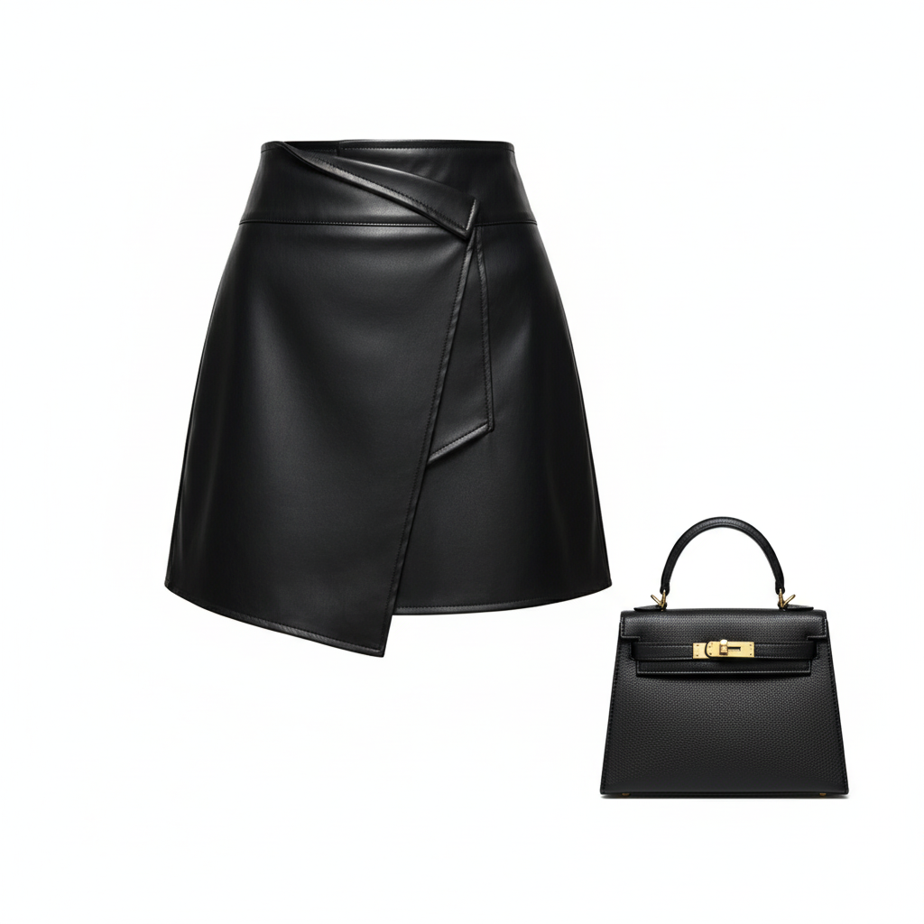 Chic Black Asymmetrical Leather Skirt