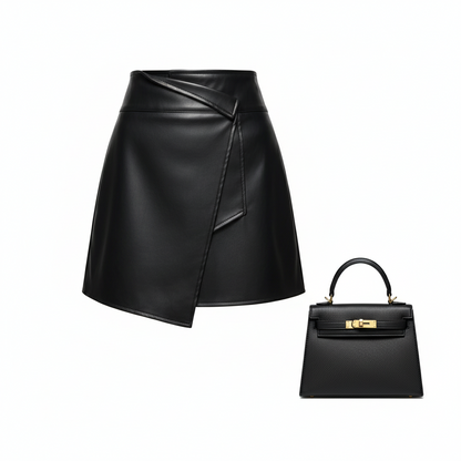 Chic Black Asymmetrical Leather Skirt