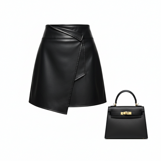 Chic Black Asymmetrical Leather Skirt