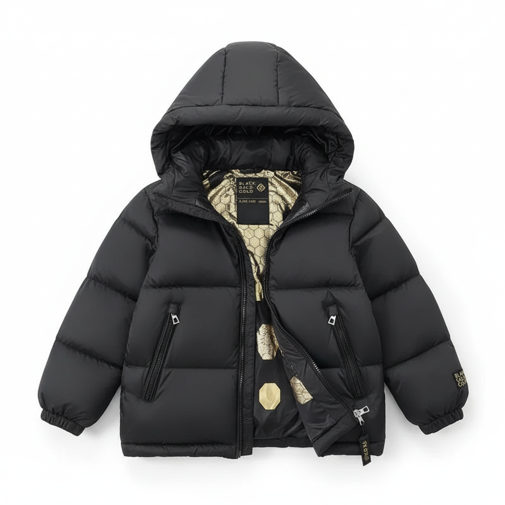 Children's Trendy Black Gold Down Jacket