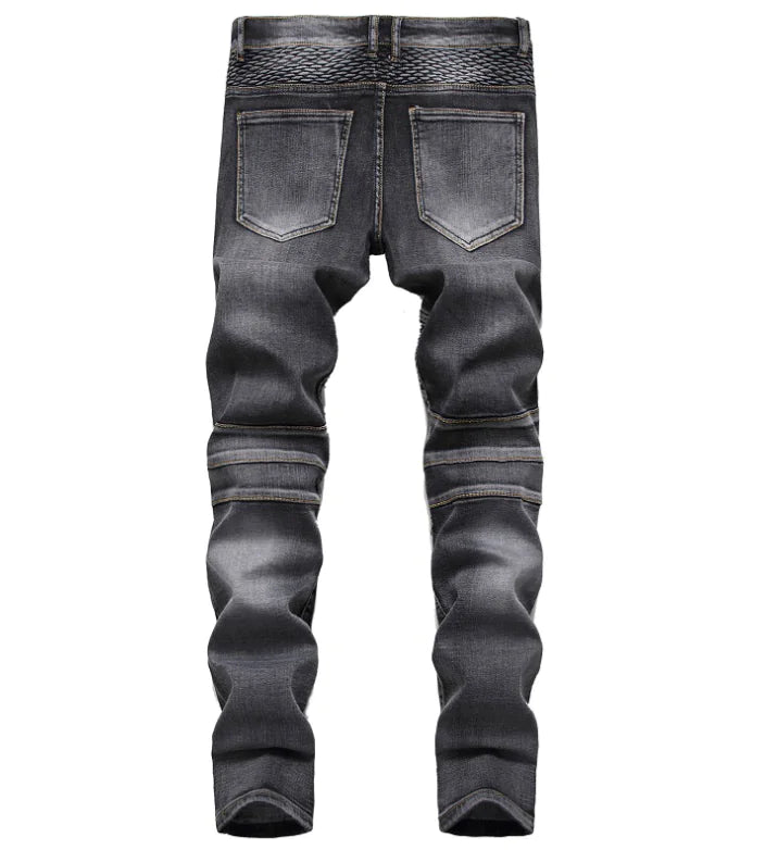 Men's Black Straight Leg Motorcycle Jeans