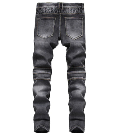 Men's Black Straight Leg Motorcycle Jeans