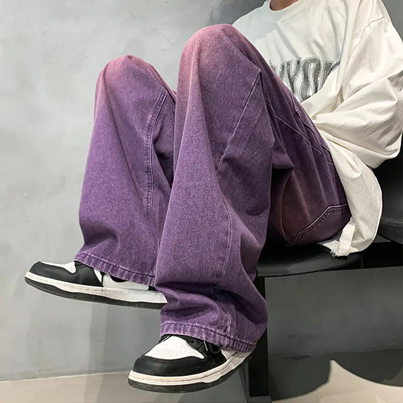 Men's Purple Streetwear Jeans - Retro Hip-hop Style