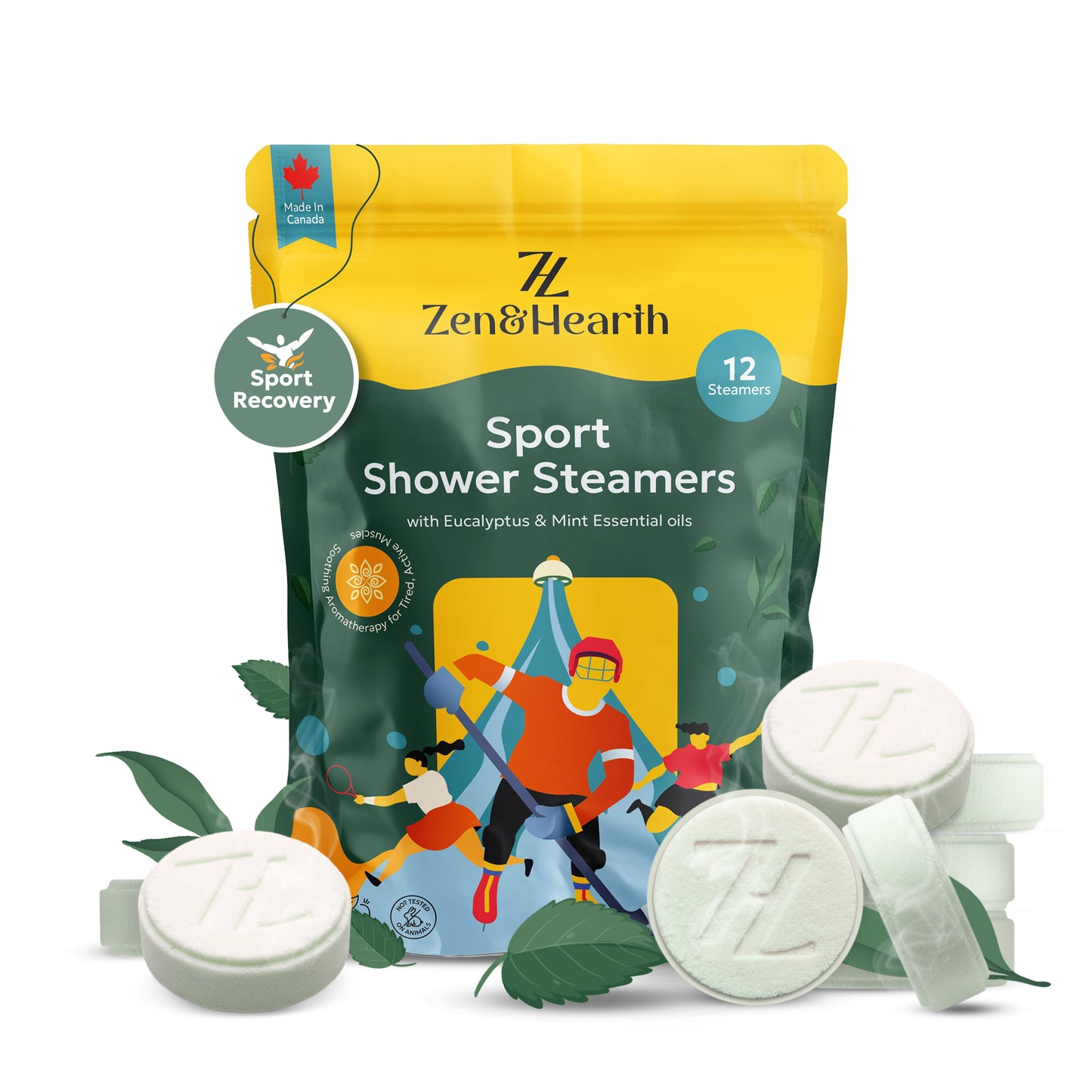 Zen & Hearth Sport Shower Steamers with Eucalyptus & Mint – Post-Workout Aromatherapy for Muscle Recovery & Sinus Relief | Made in Canada