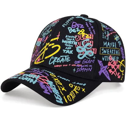 Urban Graffiti Print Baseball Cap - Black & White