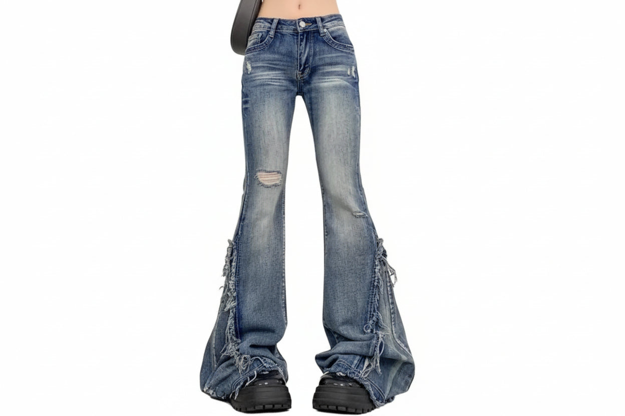 American-Style Retro Frayed Jeans