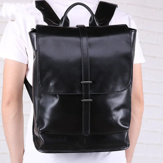 Black Oil Wax Leather Backpack