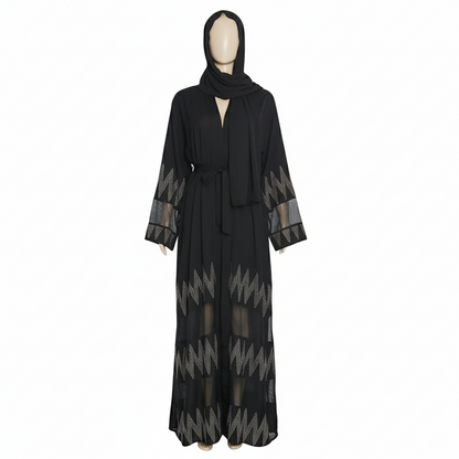Women's Muslim Black Long Robe with Embellishments