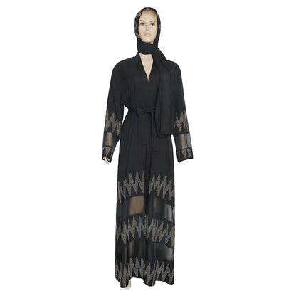 Women's Muslim Black Long Robe with Embellishments