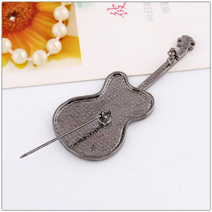 Vintage Black Guitar Violin Brooch Pin Accessory