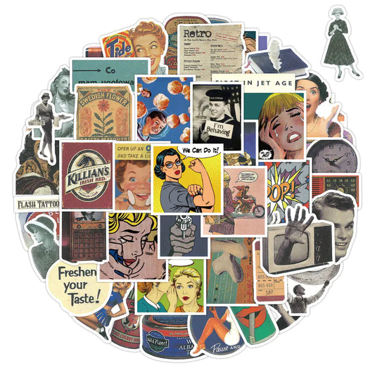 50PCS Retro Cartoon Graffiti Waterproof Stickers