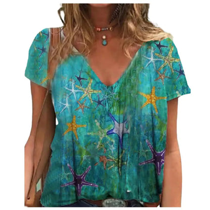 Women's Abstract Figure Print V-Neck T-Shirt