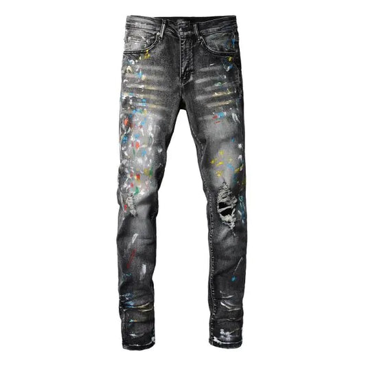 Chic Distressed Ink-Print Jeans