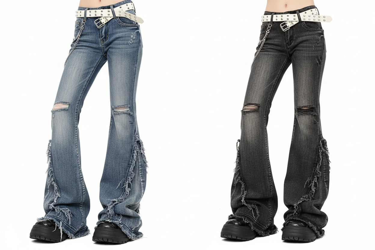 American-Style Retro Frayed Jeans