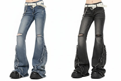 American-Style Retro Frayed Jeans