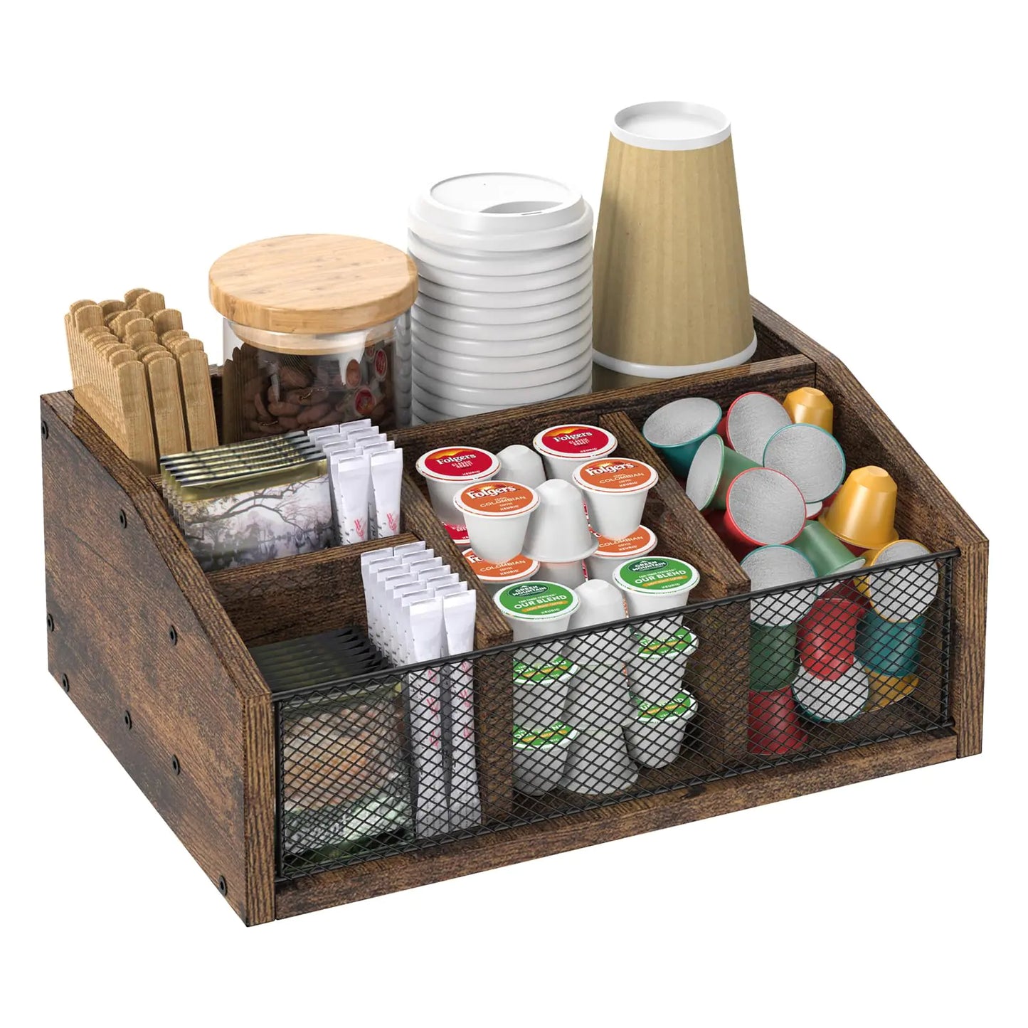 Rustic Wooden Coffee Station Organizer
