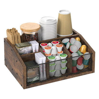 Rustic Wooden Coffee Station Organizer