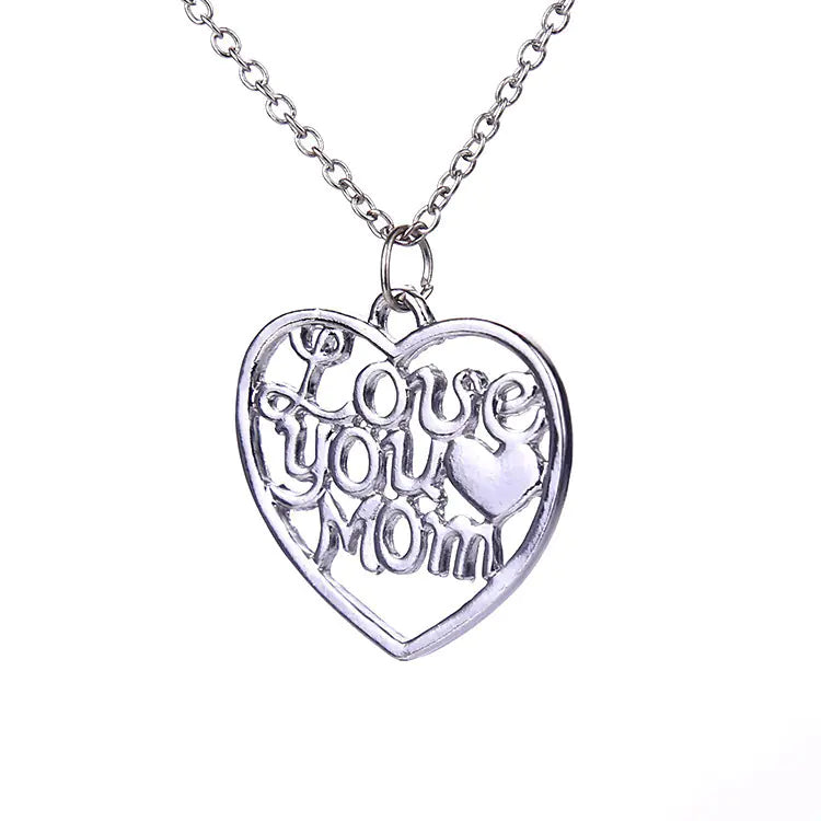 "Love You Mom Silver Necklace - Elegant Collar Chain"