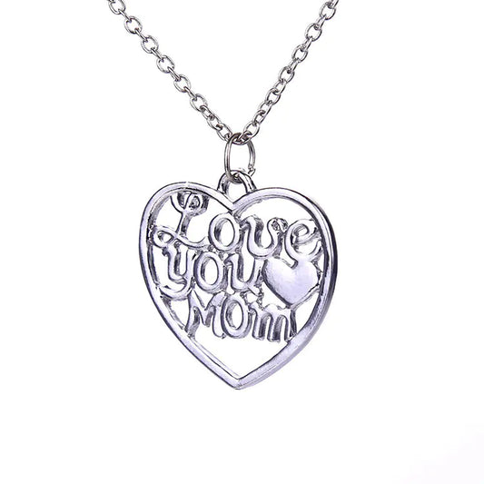 "Love You Mom Silver Necklace - Elegant Collar Chain"
