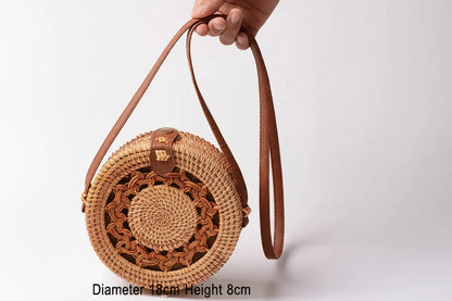 Handmade Rattan Hollow Star Bag with PU Leather Strap