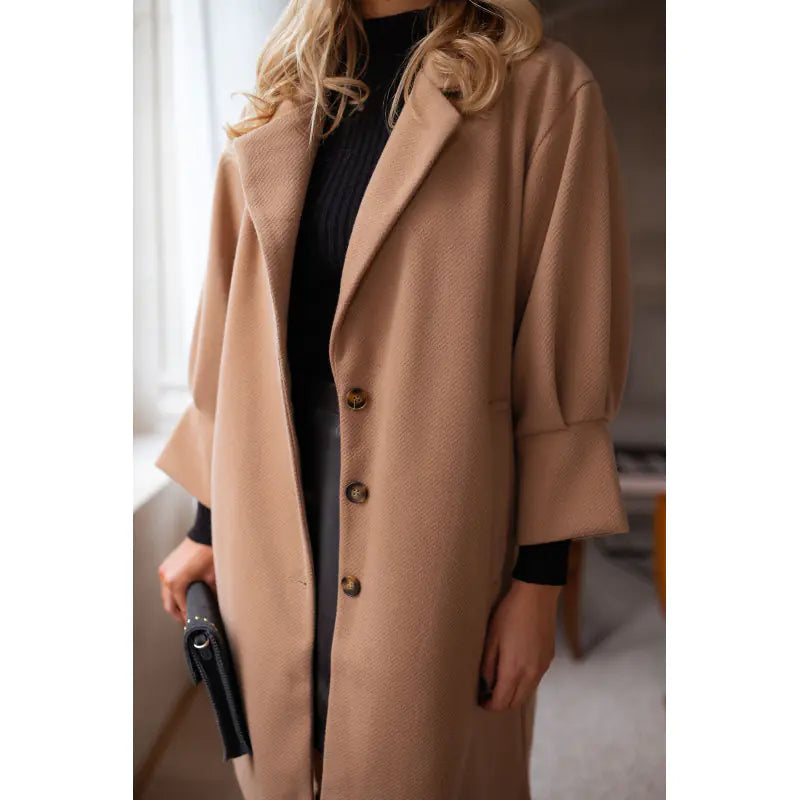 Women's Woolen Coat with Three-Quarter Sleeves