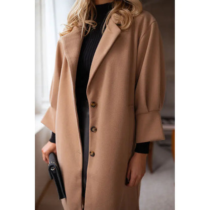 Women's Woolen Coat with Three-Quarter Sleeves