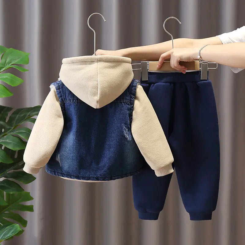 Kids' Denim Jacket Set with Fleece Lining (0-3 Years)
