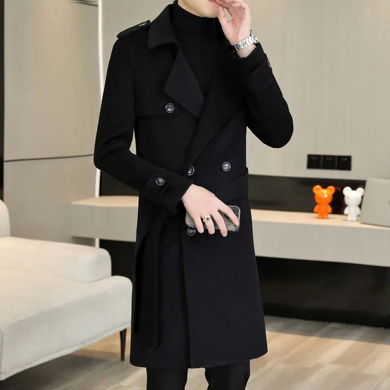 Men's Handmade Double-Sided Woolen Coat for Fall/Winter