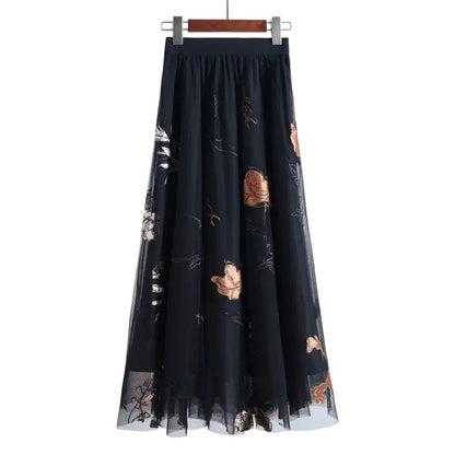Retro Mesh Embroidered Women's Swing Dress
