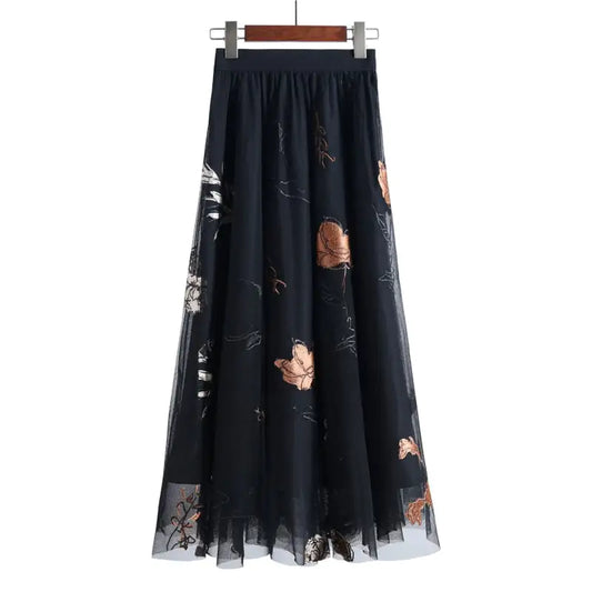 Retro Mesh Embroidered Women's Swing Dress