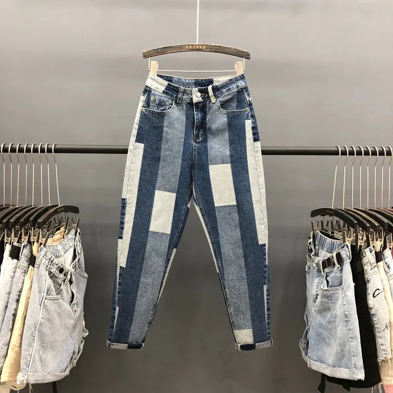 Chic Geometric Stitched Harem Jeans
