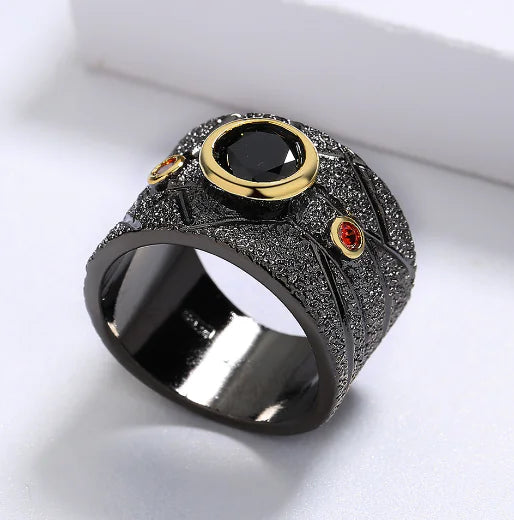 Geometric Black Retro Baroque Ring