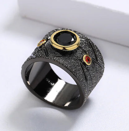 Geometric Black Retro Baroque Ring