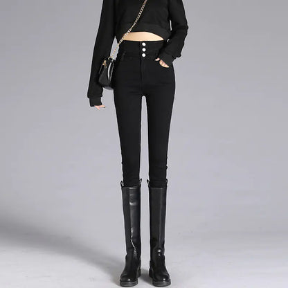 High-Waisted Skinny Black Pencil Jeans