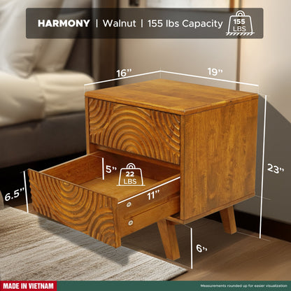 Acacia Harmony Nightstand with 2 Drawers for Elegant Bedroom Storage