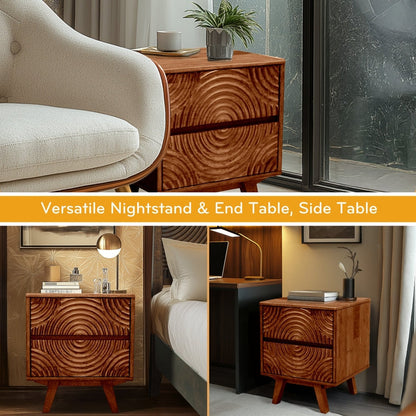 Acacia Harmony Nightstand with 2 Drawers for Elegant Bedroom Storage