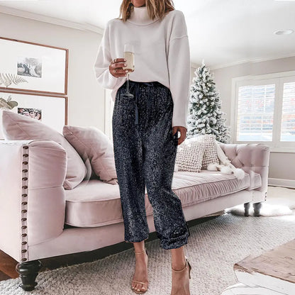 High-Waisted Sequin Harem Pants