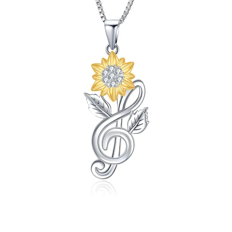 Trendy Cross-Border Music Note Sunflower Pendant Necklace