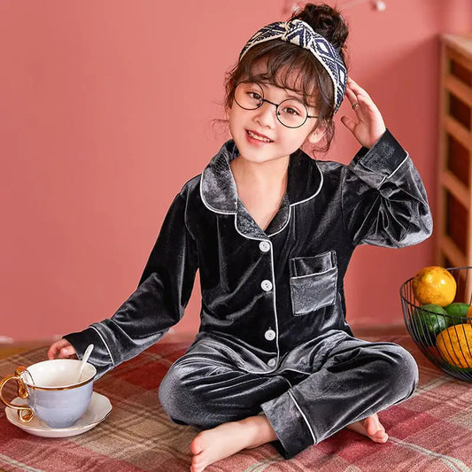 Gold Velvet Pajamas Set for Kids