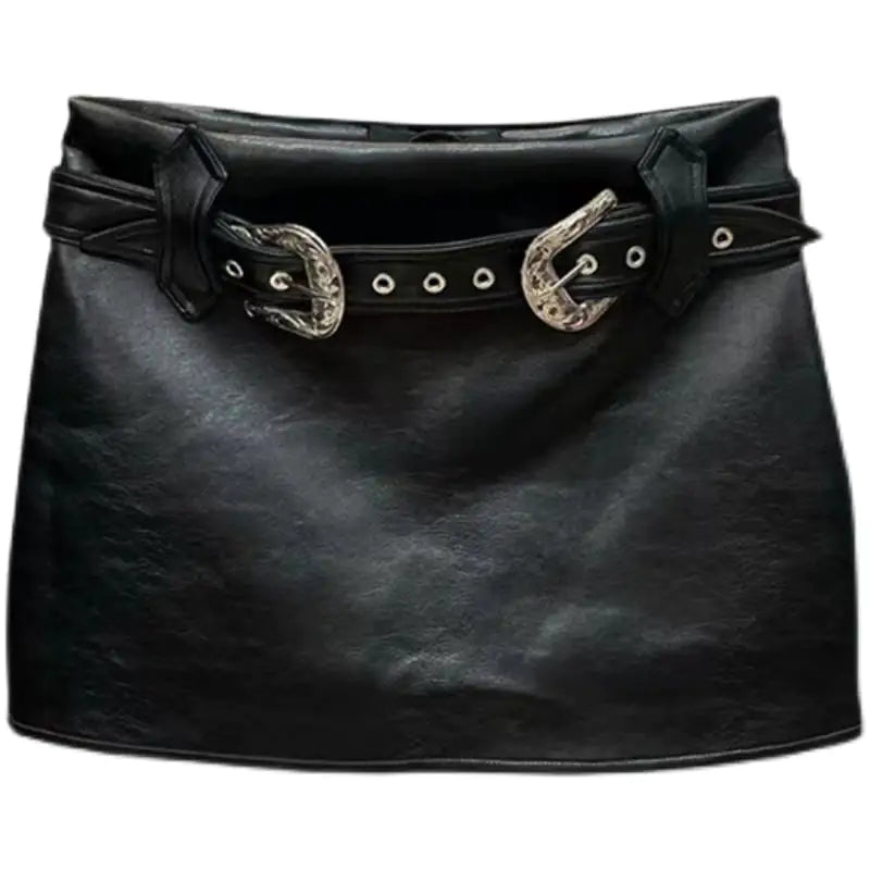 Women's Black High Waist Leather Skirt