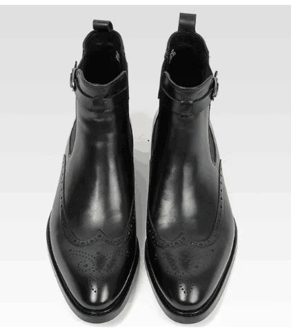 Men's High-Top Leather Boots with Snakeskin Embossing