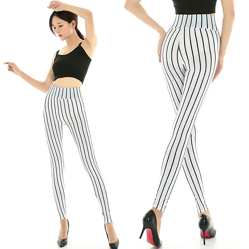 Black and White Striped High Waist Cropped Trousers