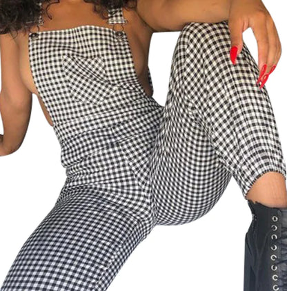 Checked Black Jumpsuit with Sleeves
