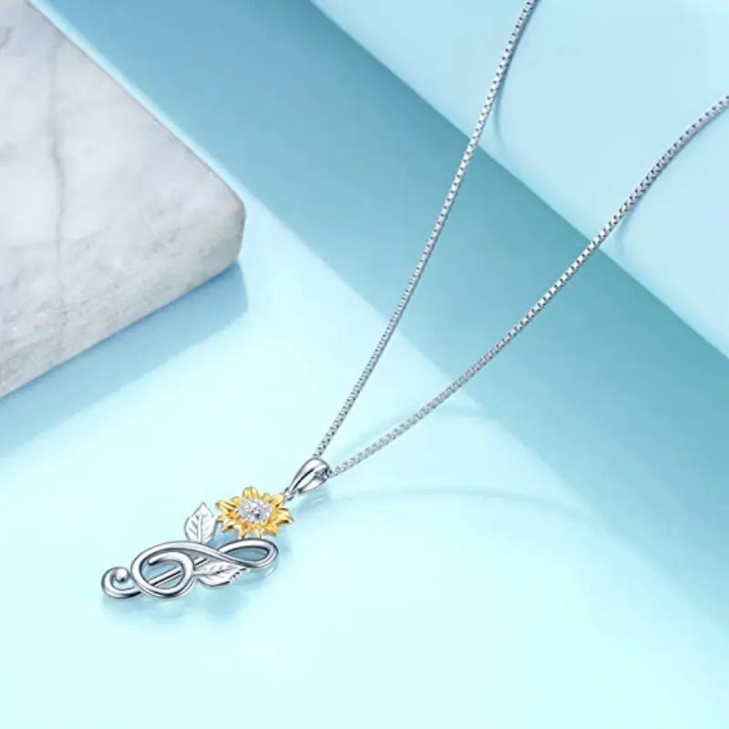 Trendy Cross-Border Music Note Sunflower Pendant Necklace