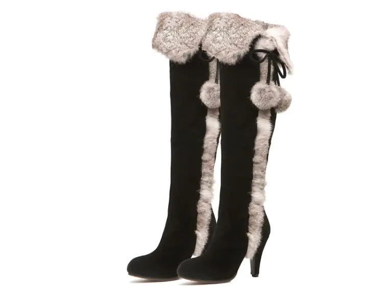 Women's Over-the-Knee Women's Fleece Hare Fur Boots