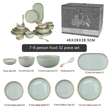 Golden Trim Ceramic Dish Set