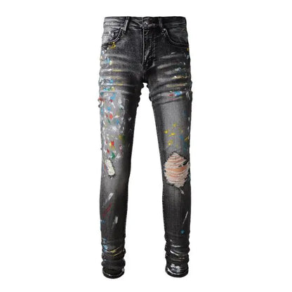 Chic Distressed Ink-Print Jeans