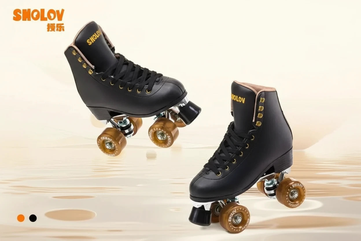 Leather Quad Skates with Aluminum Alloy Brackets - [Sizes 36-39]
