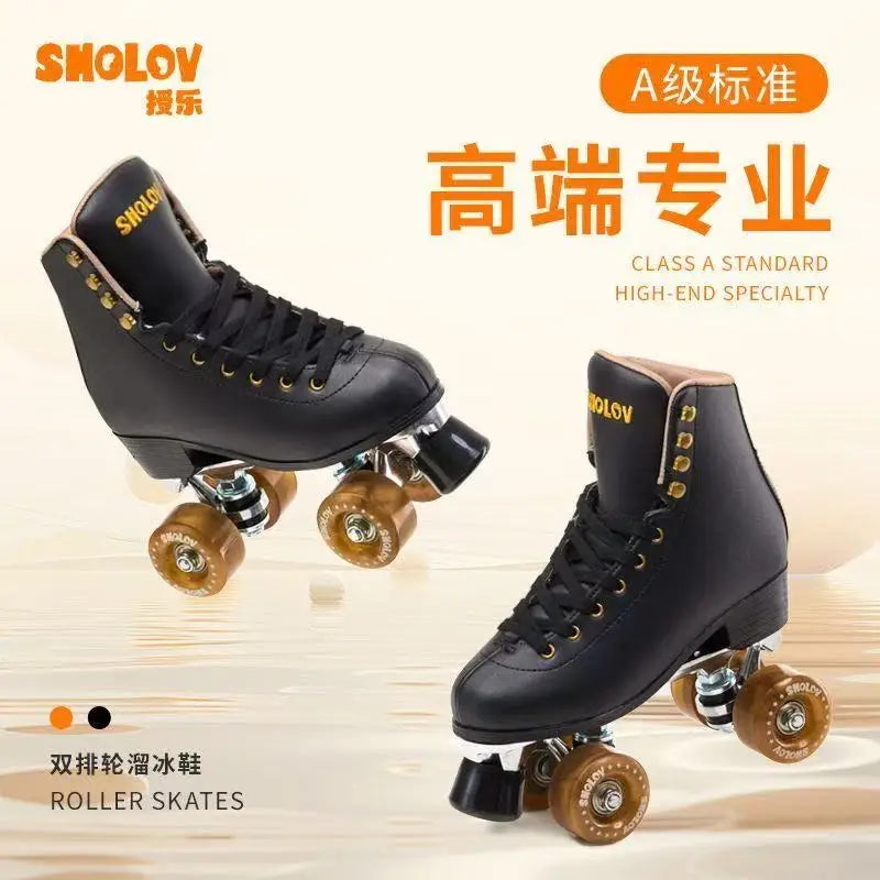 Leather Quad Skates with Aluminum Alloy Brackets - [Sizes 36-39]