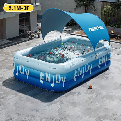 Family Inflatable Swimming Pool 3/2.6/2.1M -  Large with Canopy